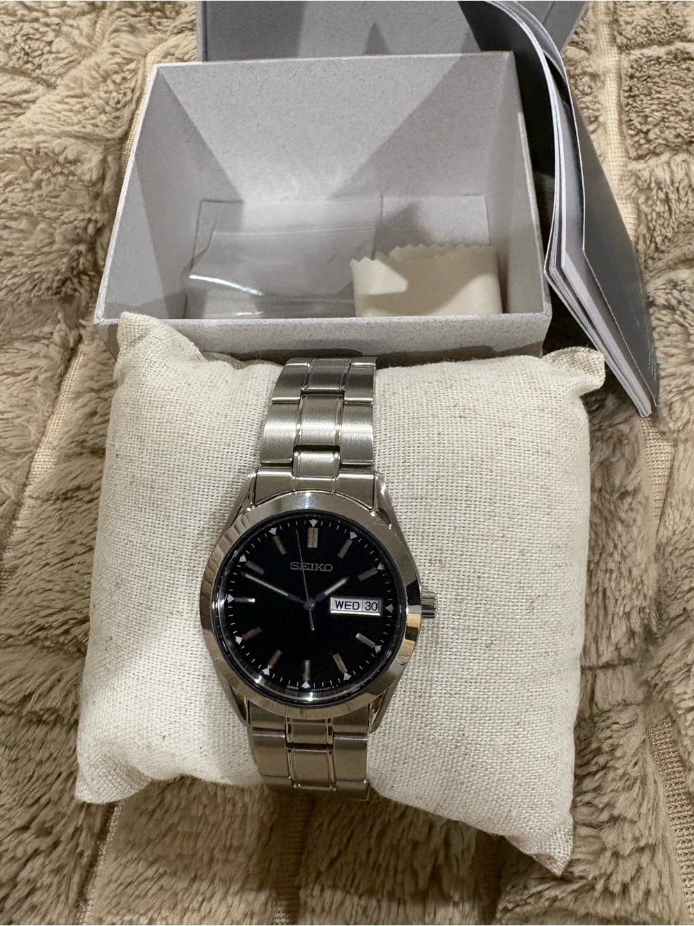 Seiko Silver Stainless Watch with Black Dial